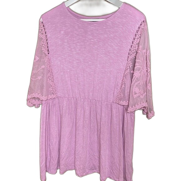 Torrid Babydoll Top Blouse Tunic Lace Short Scallop Sleeves Size 2 2X Pink - Picture 3 of 11